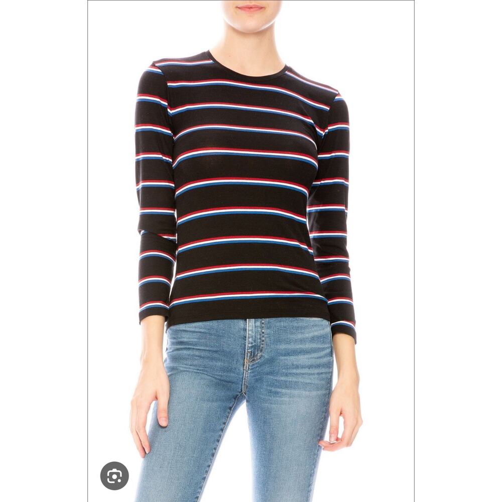 ATM Pima Cotton Stripe Long Sleeve Baby Tee‎ Shirt Small Casual Black Crewneck